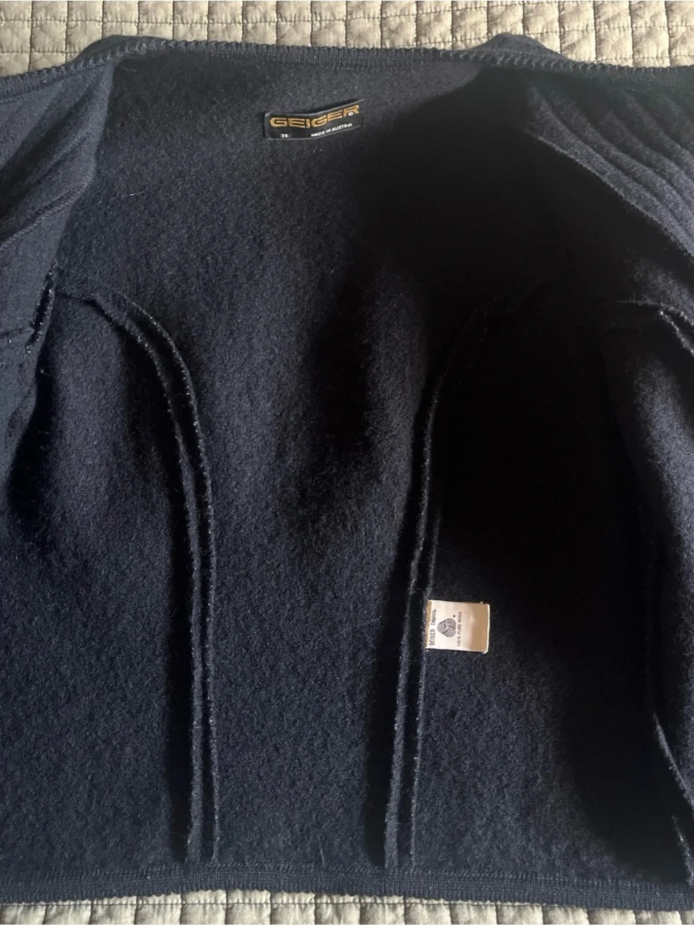 GEIGER Black 100% Pure Wool Cropped Preppy Style Jacket Sz 6